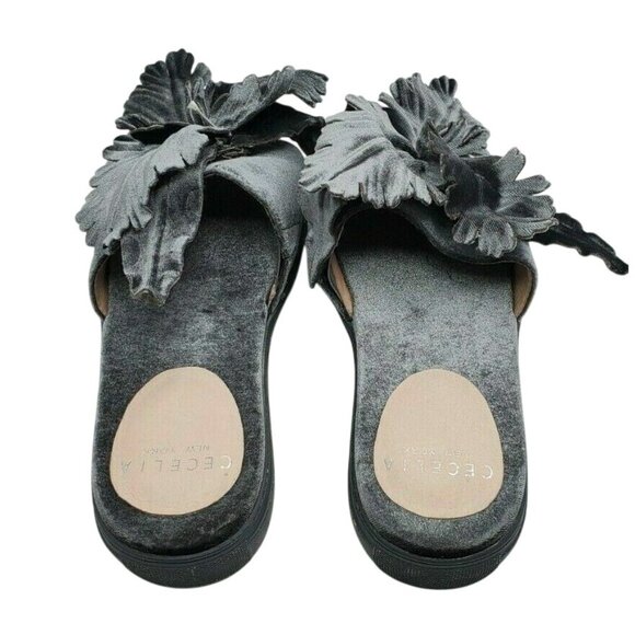 Vtg Cecelia New York Willow Slide Sandals 7 Gray Denim Velvet Oversized Floral - Picture 5 of 6